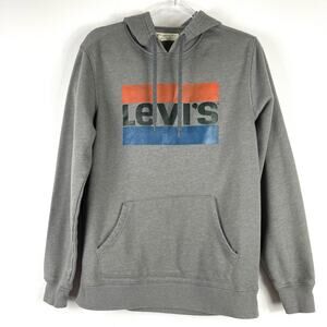 Levi's Dark Gray Spell Out Pullover Hoodie Thermal Sweatshirt - Medium